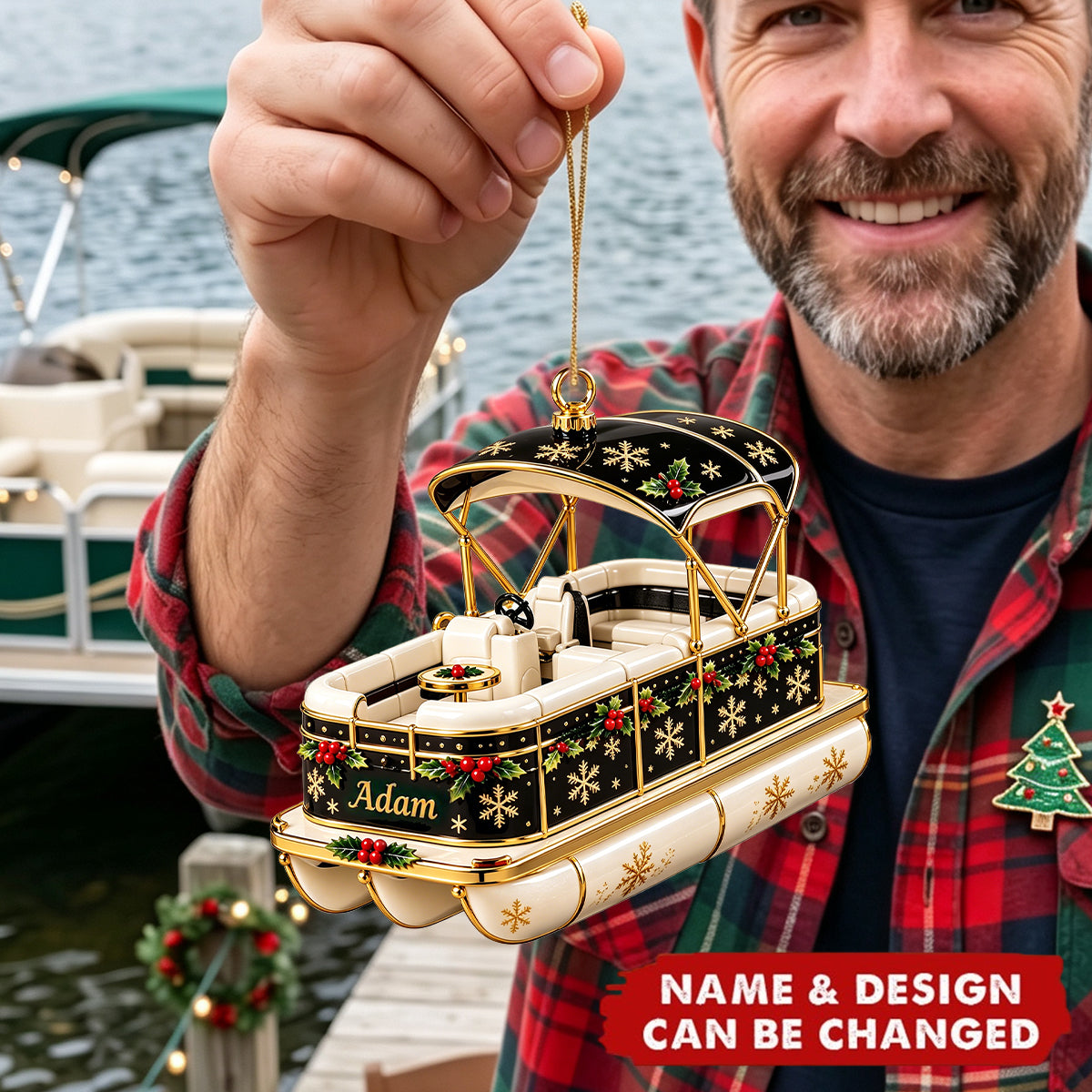 Personalized Pontoon Boat Christmas Ornament - Custom Name Ornament