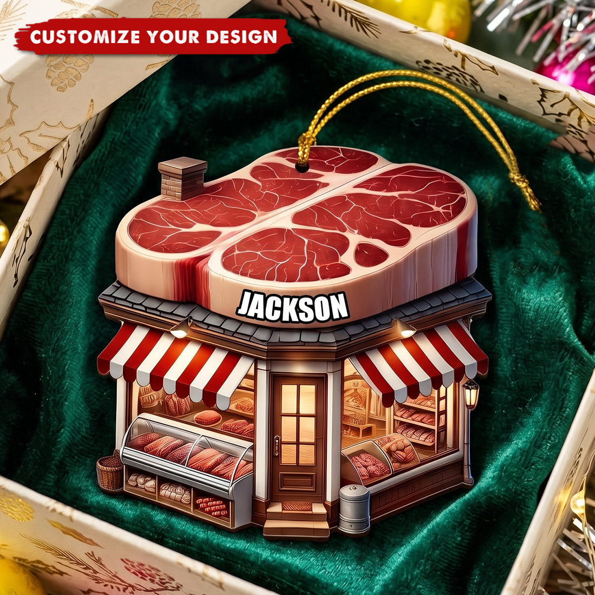 Personalized Butcher Shop Christmas Ornament - Custom Name Gift for Meat Lovers