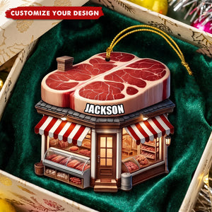 Personalized Butcher Shop Christmas Ornament - Custom Name Gift for Meat Lovers