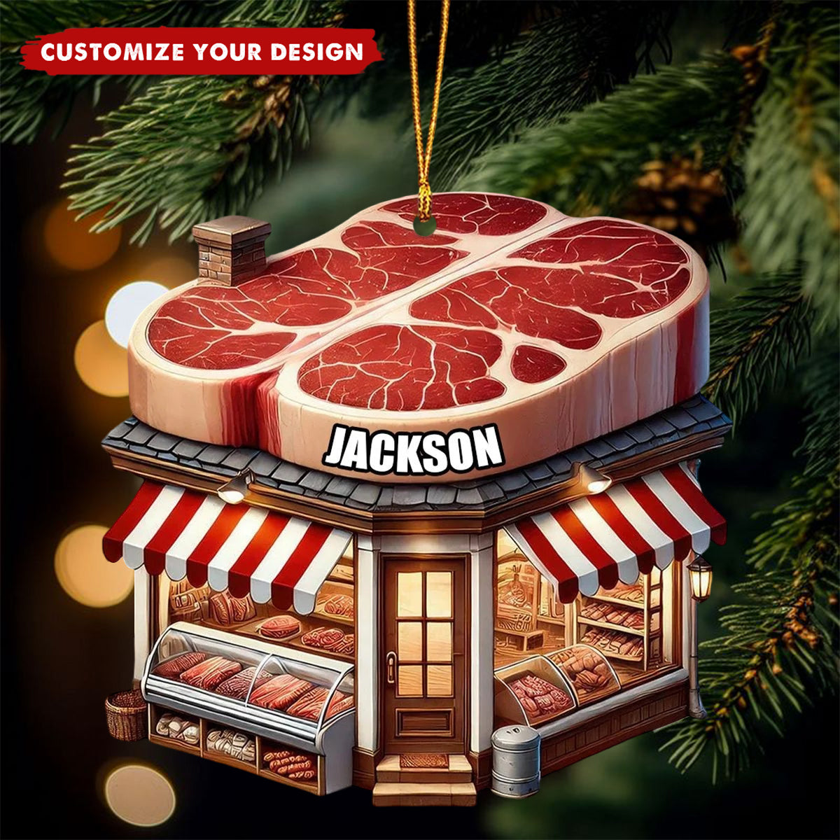 Personalized Butcher Shop Christmas Ornament - Custom Name Gift for Meat Lovers