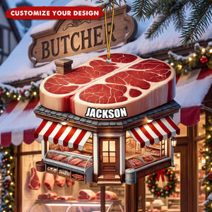 Personalized Butcher Shop Christmas Ornament - Custom Name Gift for Meat Lovers