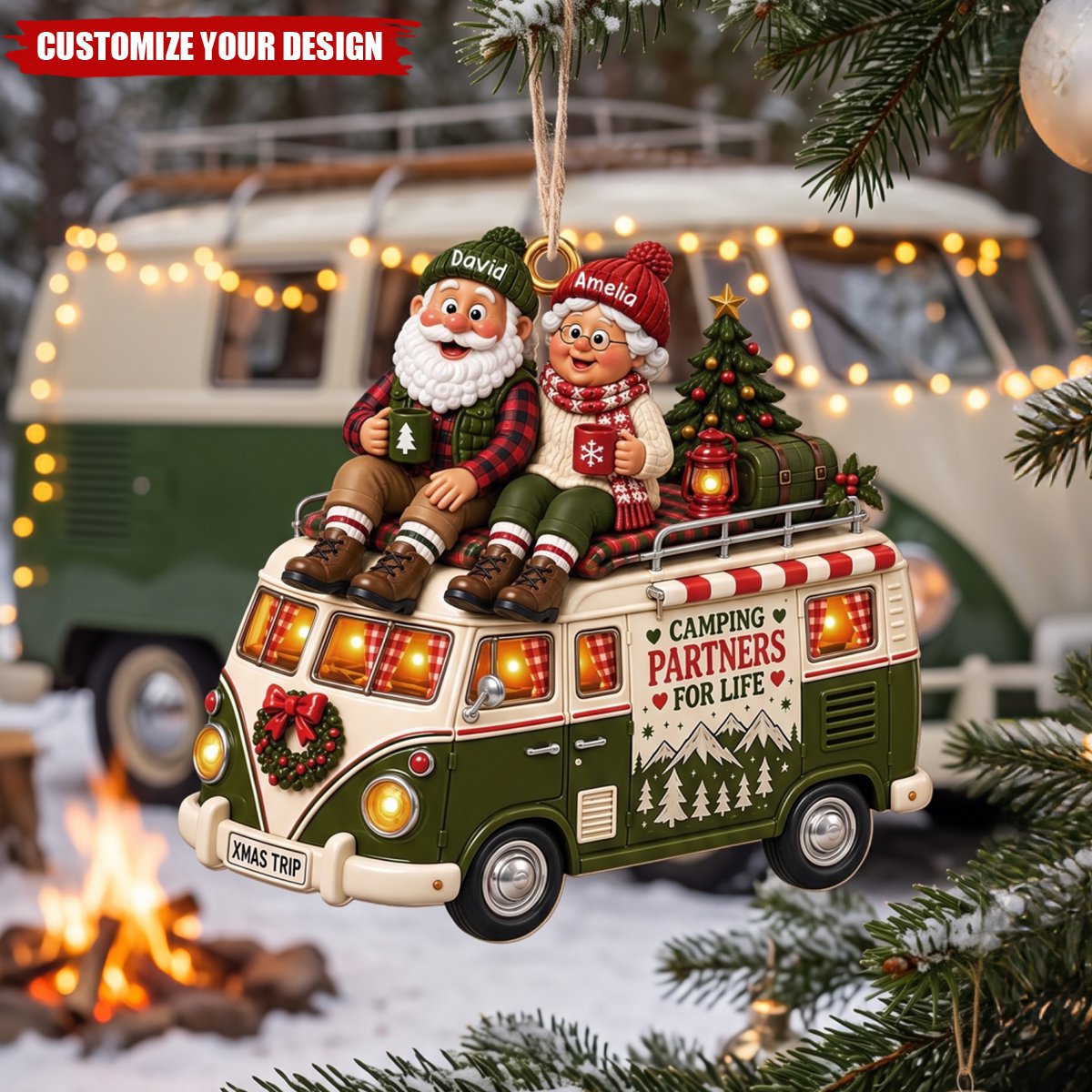 Personalized Camping Partners For Life - Custom Ornament, Gift For Couples