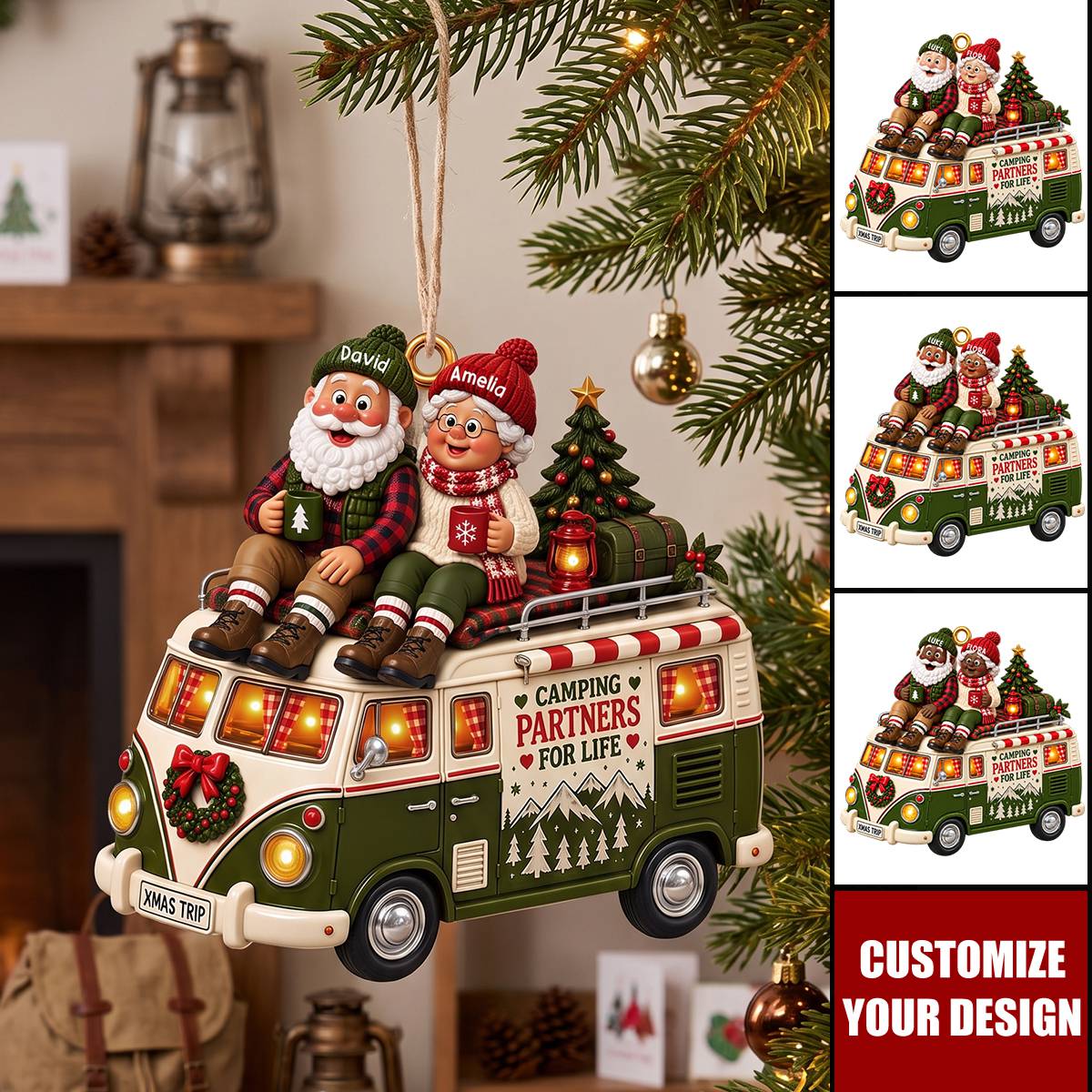 Personalized Camping Partners For Life - Custom Ornament, Gift For Couples