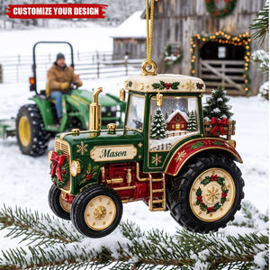 Custom Name Tractor Ornament - Personalized Farmer Holiday Decor