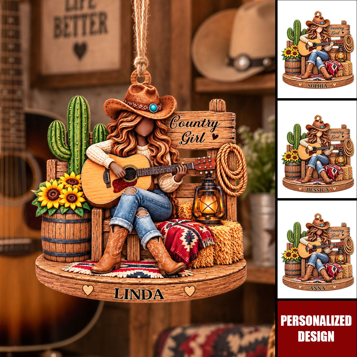 Personalized Wooden Ornament - Custom Christmas Keepsake Gift For Cowgirls