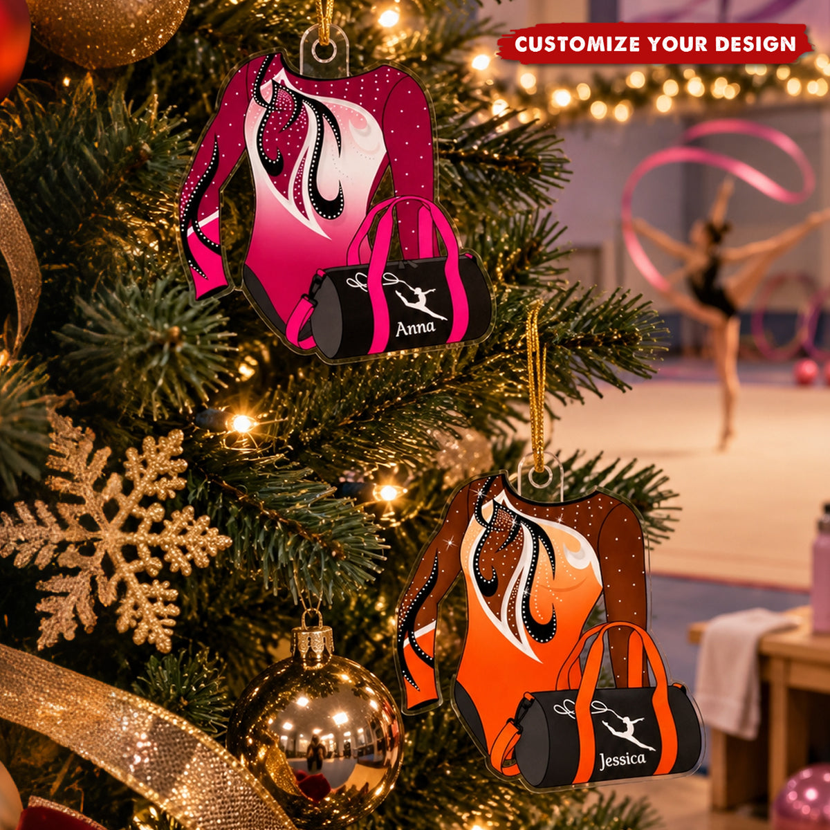 Personalized Gymnastics Leotard Acrylic Ornament - Custom Name Christmas Gift for Girl Gymnasts
