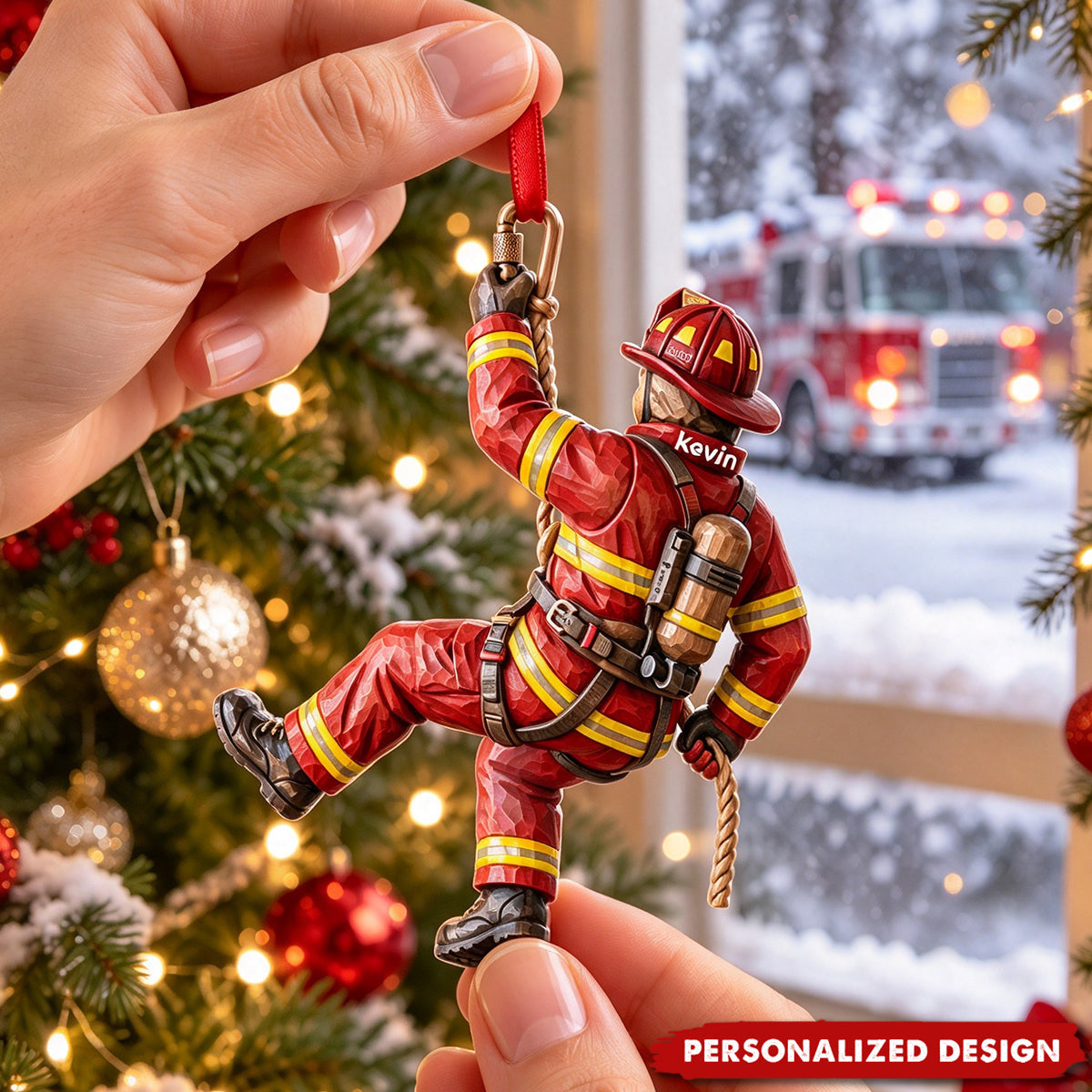 Personalized Climbing Firefighter Acrylic Ornament -  Custom Christmas Gift For Firefighter