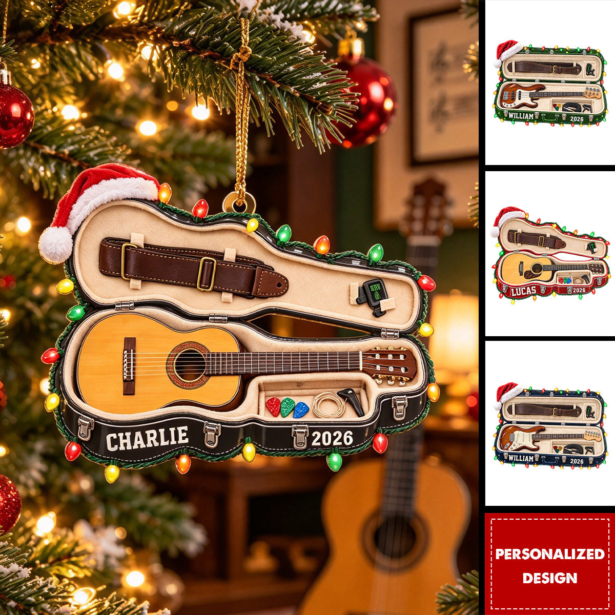 Personalized Guitar Case Acrylic Ornament - Christmas Gift For Guitar Lovers