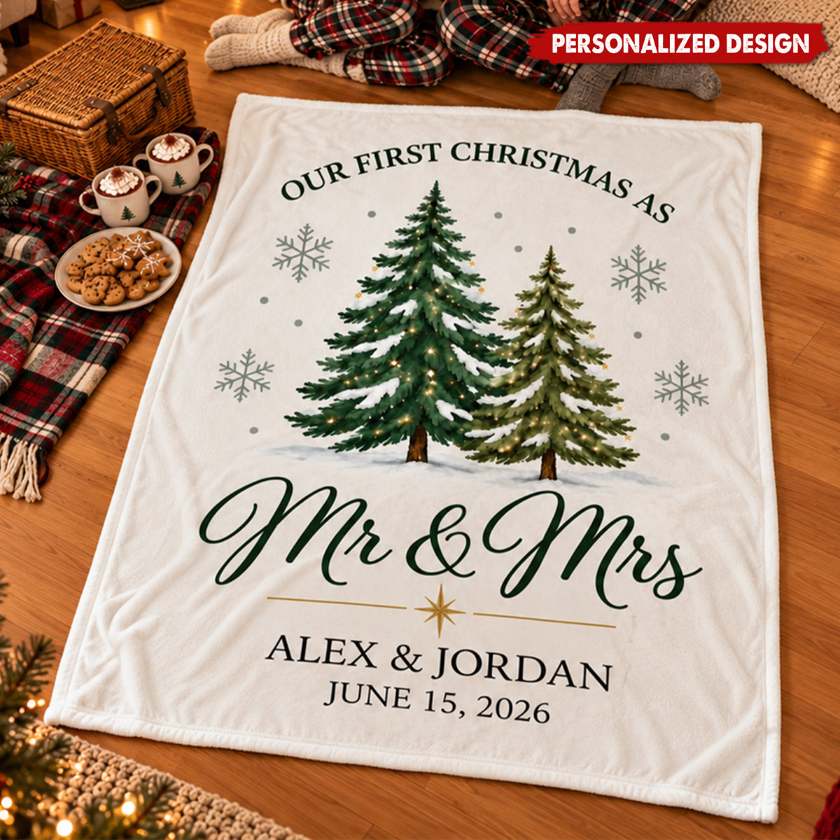 Our First Christmas As Mr & Mrs Personalized Blanket - Custom Gift for Couples