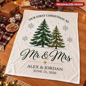 Our First Christmas As Mr & Mrs Personalized Blanket - Custom Gift for Couples
