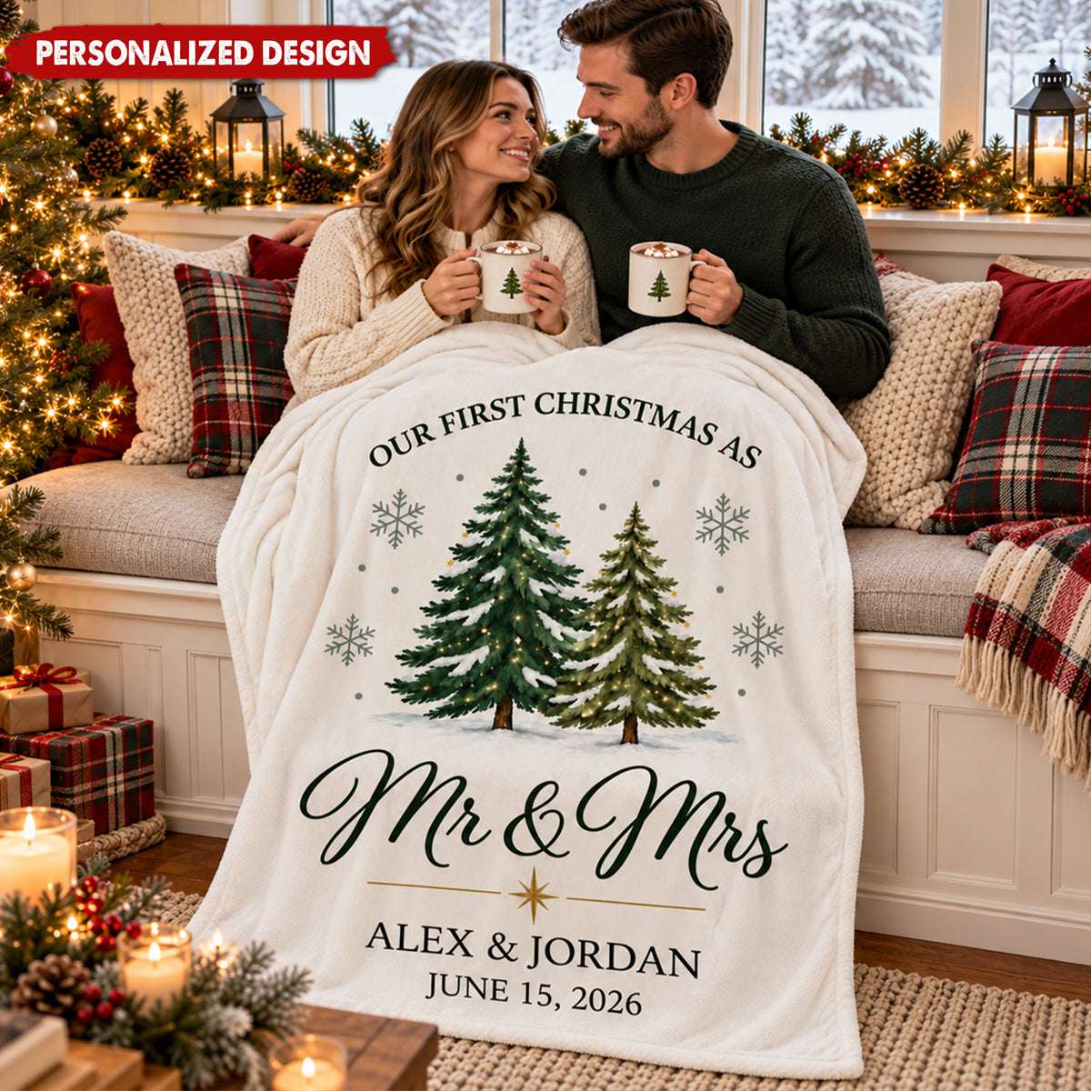 Our First Christmas As Mr & Mrs Personalized Blanket - Custom Gift for Couples
