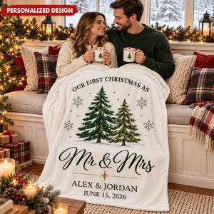 Our First Christmas As Mr & Mrs Personalized Blanket - Custom Gift for Couples