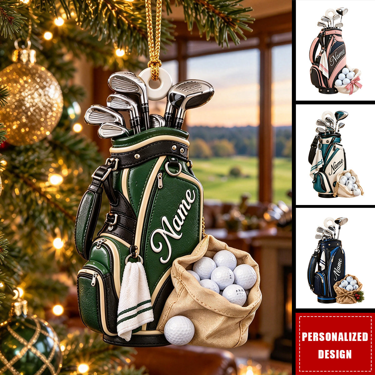 Personalized Golf Bag Christmas Ornament, Custom Gift for Golf Lover