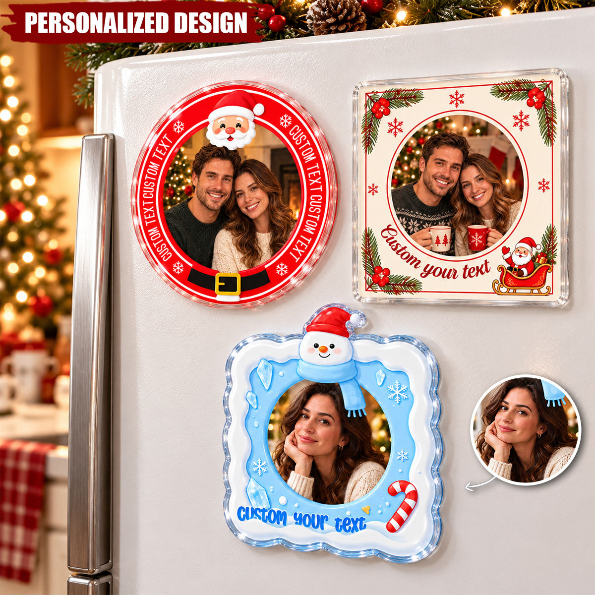 Personalized Christmas Photo Fridge Magnet, Custom Acrylic Magnet with For Family, Couples