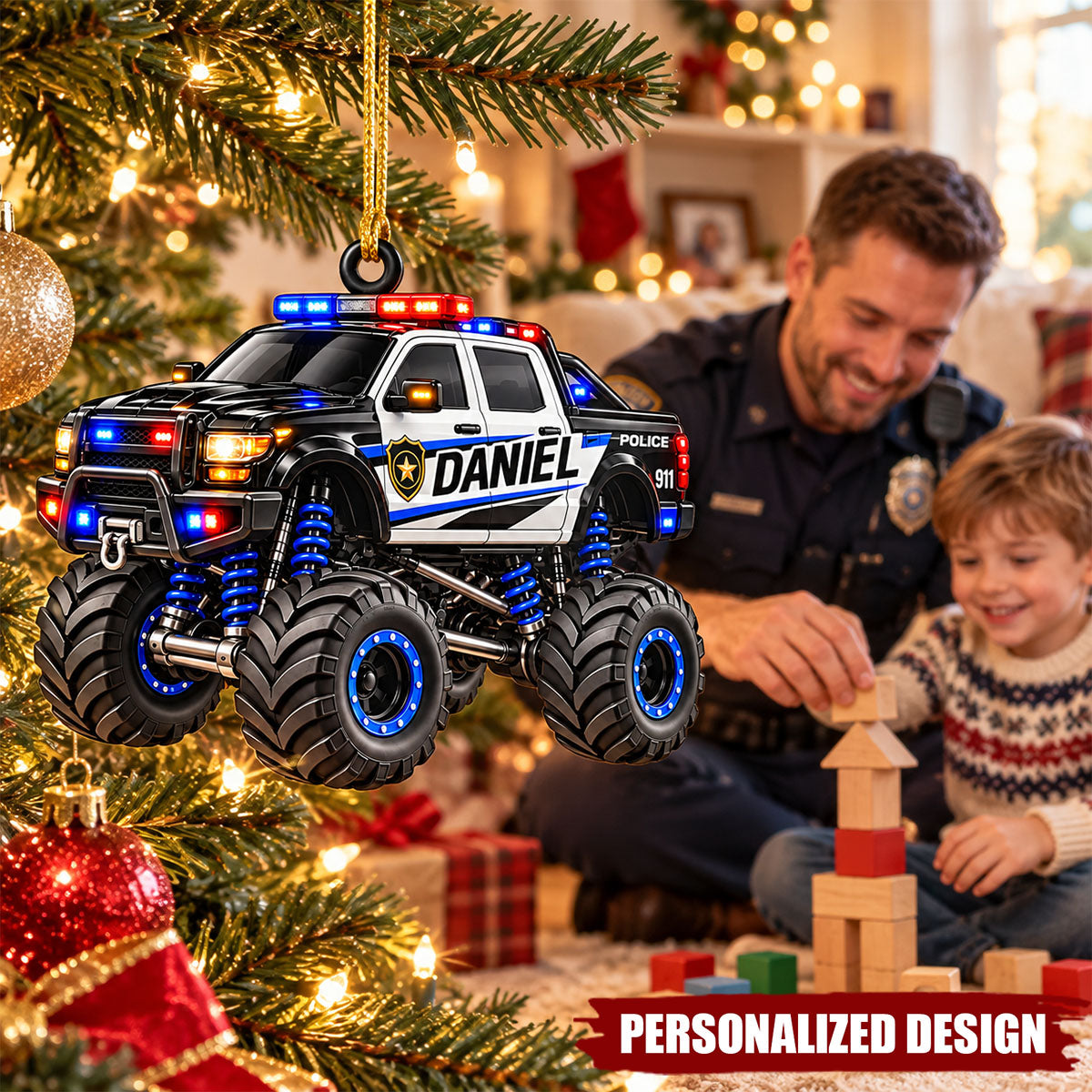 Personalized Police Truck Ornament - Custom Christmas Keepsake Gift For Kids