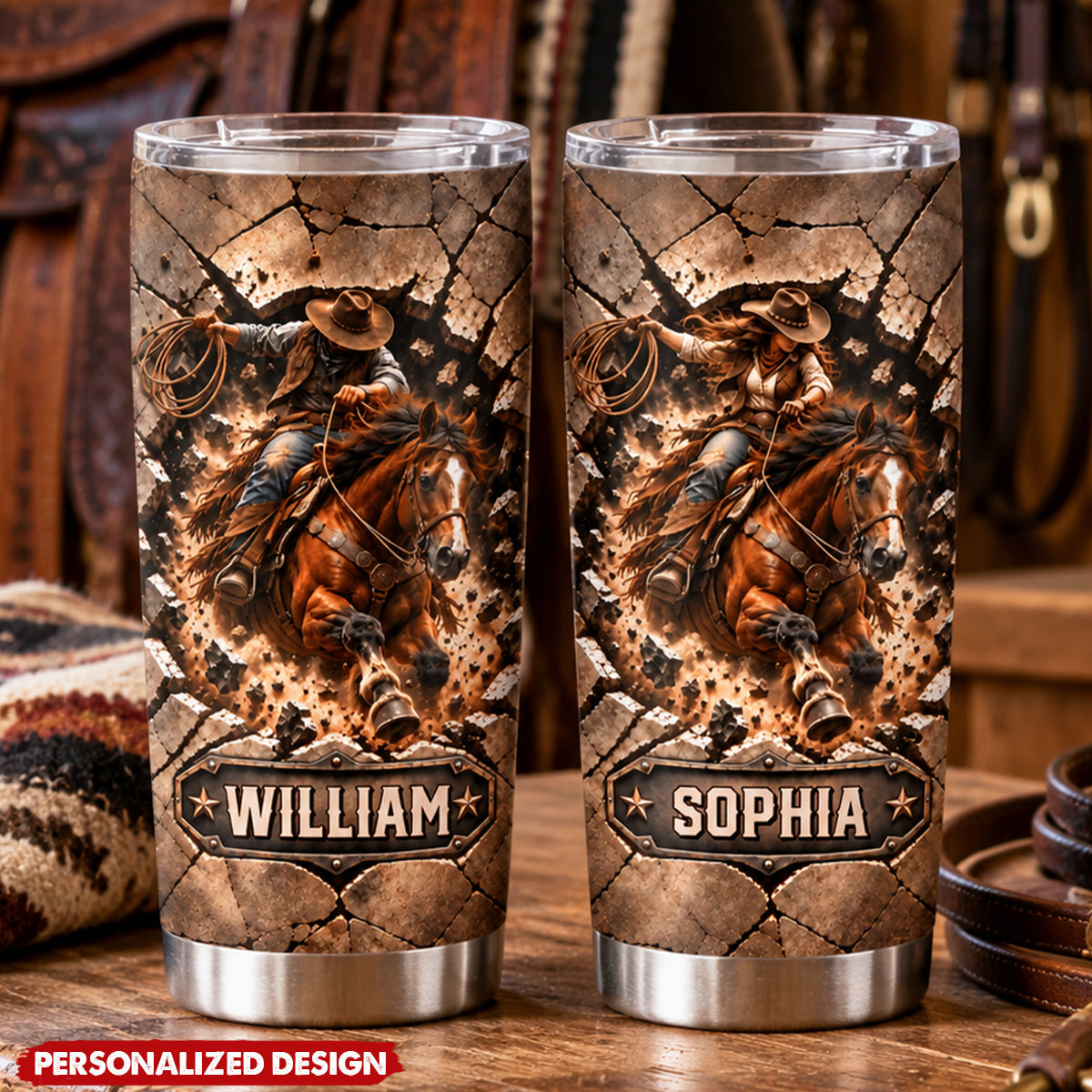 Personalized Western Horse Tumbler - Custom Name Gift for Horse Lovers
