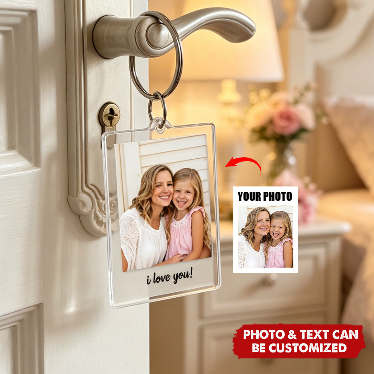 Personalized Photo Keychain with Custom Message, Meaningful Gift For Mom, Dad, Couple
