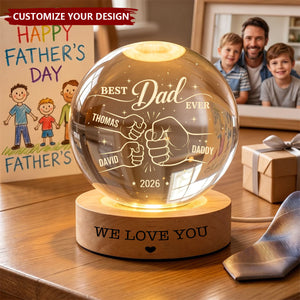 Custom Dad Grandpa Kids Holding Hands - Personalized Crystal Ball Night Light, Father’s Day Gift