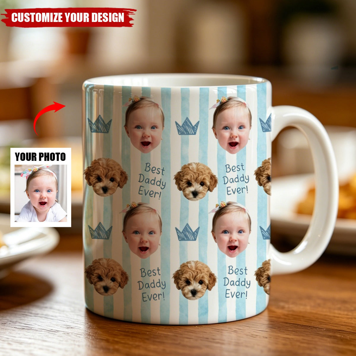 Custom Baby Face Coffee Cup - Personalized Photo Mug for Dad Grandpa, Father’s Day Gift