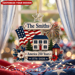 Custom Family Name Patriotic Ornament - Personalized USA 250th Anniversary Acrylic Ornament