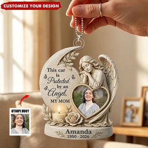 Custom Photo Guardian Angel Memorial Car Hanging - Personalized Acrylic Ornament, Loss of Mom Gift