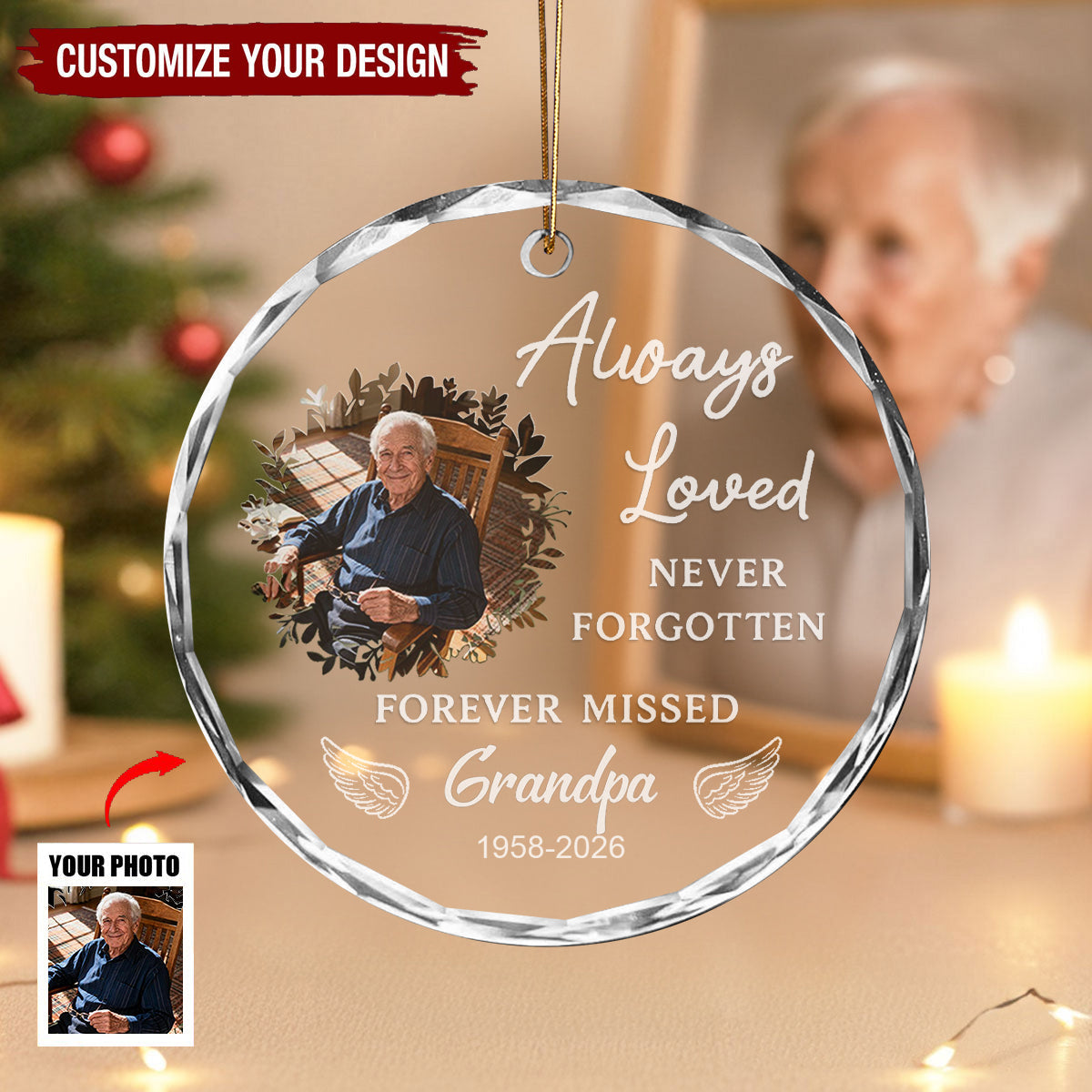 Custom Photo Glass Keepsake In Memory of Father & Mother - Personalized Memorial Ornaments