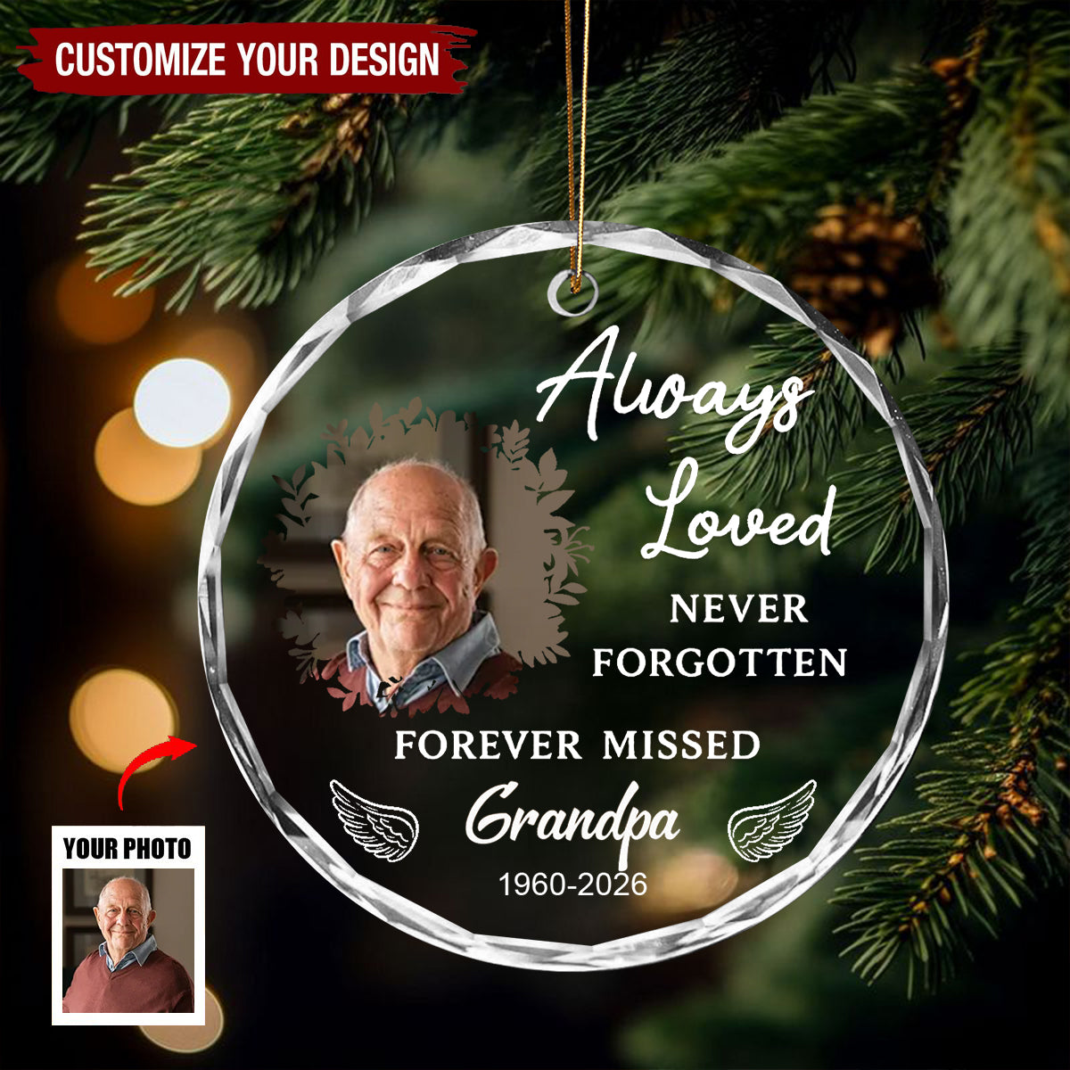 Custom Photo Glass Keepsake In Memory of Father & Mother - Personalized Memorial Ornaments