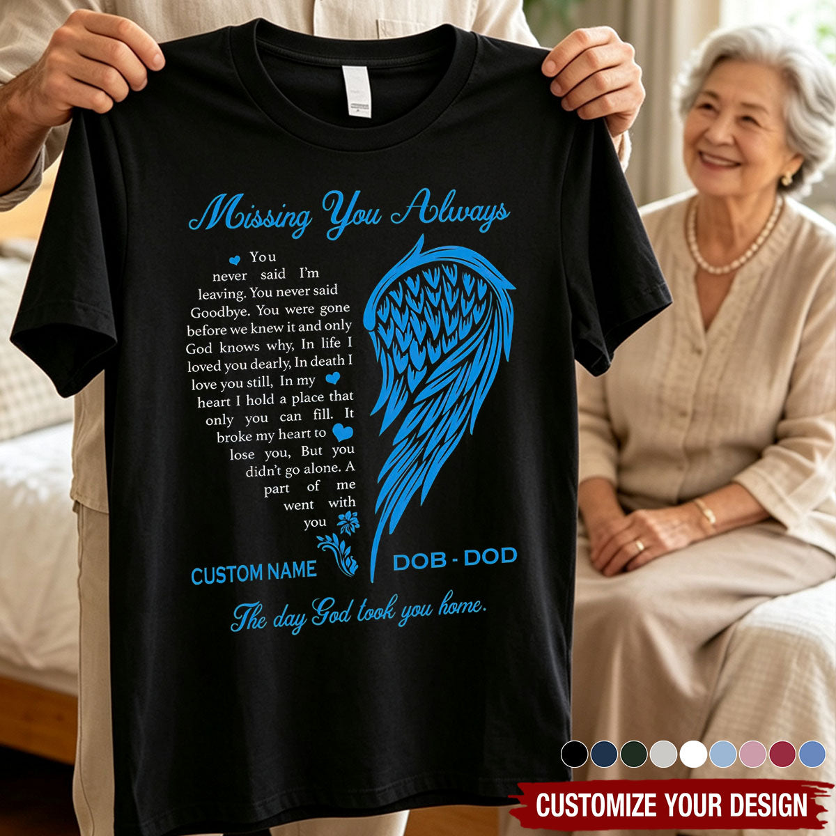 Missing You Always Custom Name Date Angel Wing Tee - Personalized Memorial T-Shirt