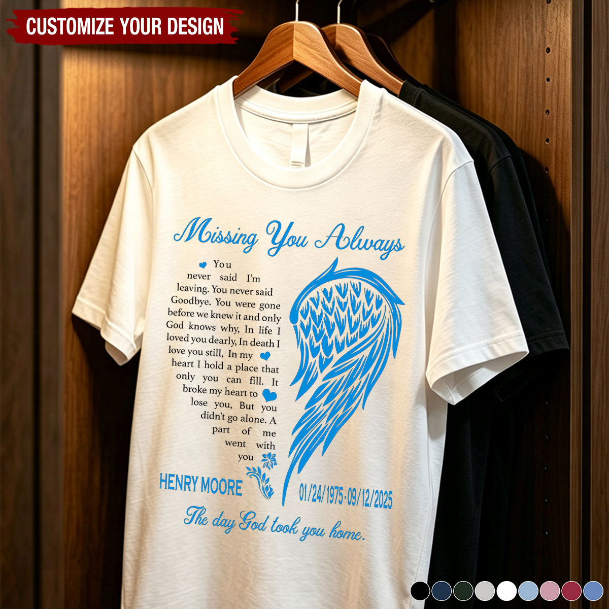 Missing You Always Custom Name Date Angel Wing Tee - Personalized Memorial T-Shirt