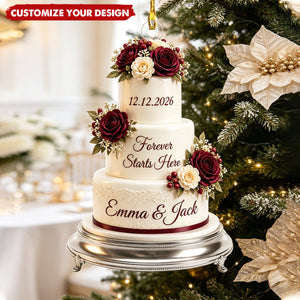 Custom 2026 First Christmas Married Ornament, Mr & Mrs Wedding Cake Newlywed Keepsake