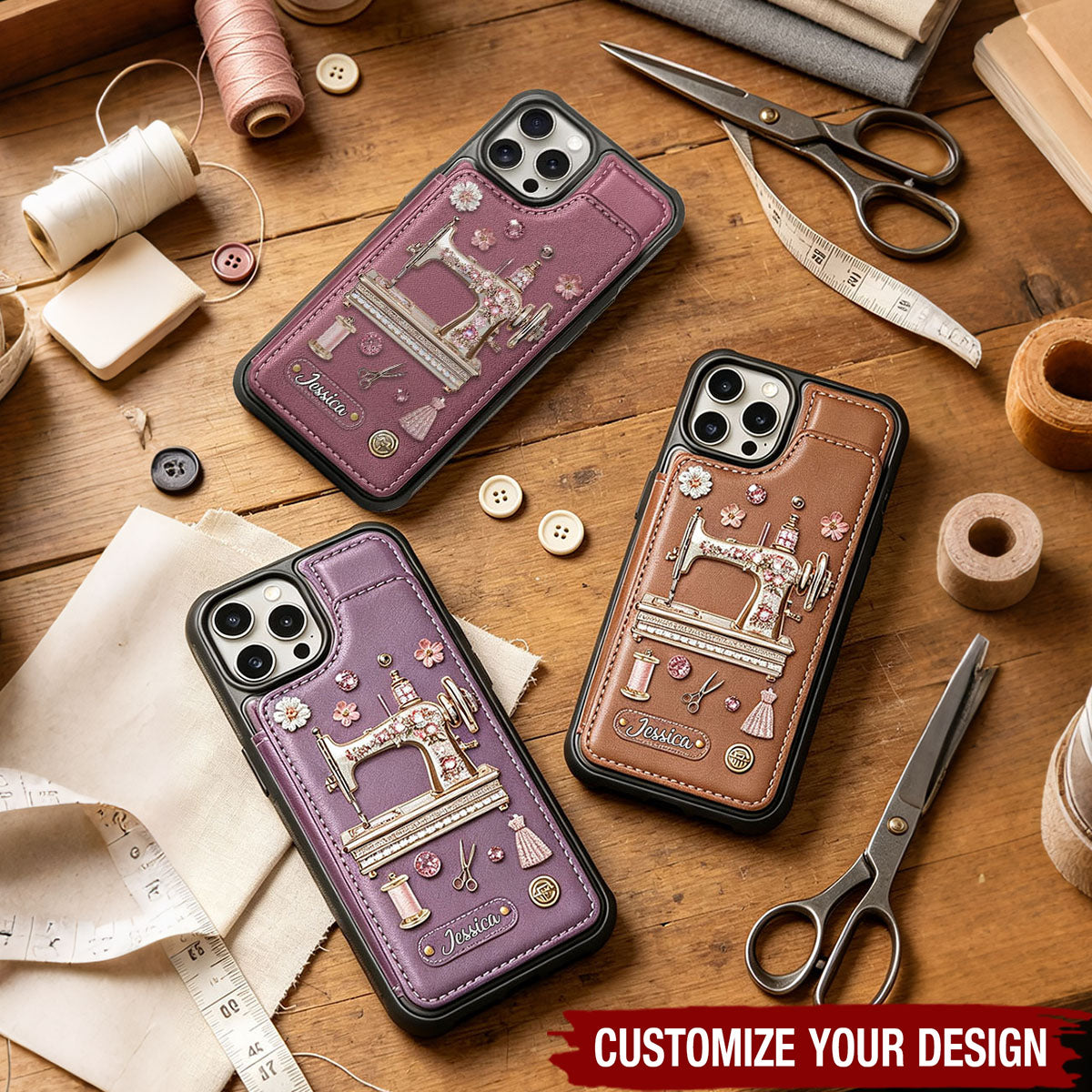 Personalized Sewing Wallet Phone Case - Gift for Sewers