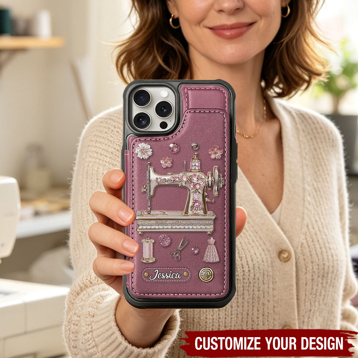 Personalized Sewing Wallet Phone Case - Gift for Sewers