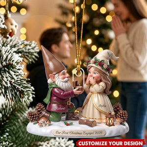 Custom Gnome Couple First Christmas Engaged 2026 Gift - Personalized Acrylic Ornament