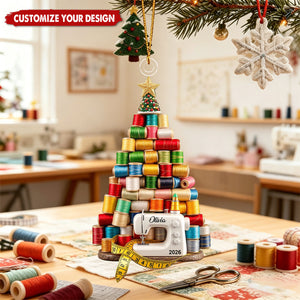 Christmas Sewing Thread Decor, Custom Holiday Keepsake Gift - Personalized Acrylic Ornament