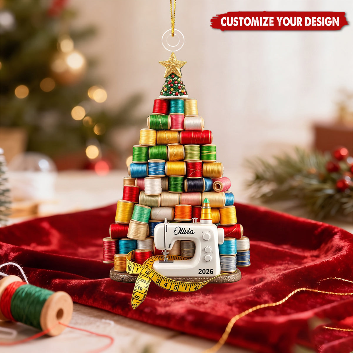 Christmas Sewing Thread Decor, Custom Holiday Keepsake Gift - Personalized Acrylic Ornament