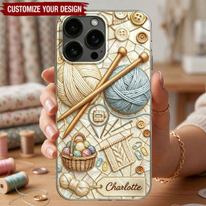 Soft Crochet Knit Phone Case with Custom Name, Gift for Knitting Enthusiasts - Personalized Knit Pattern Phone Case