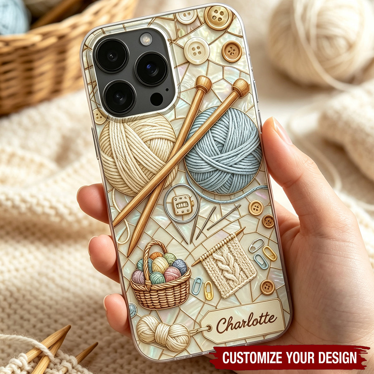 Soft Crochet Knit Phone Case with Custom Name, Gift for Knitting Enthusiasts - Personalized Knit Pattern Phone Case
