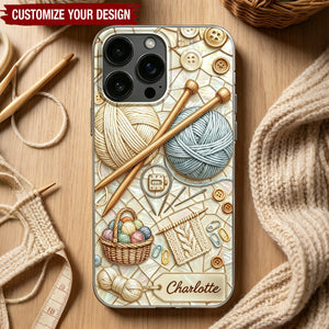 Soft Crochet Knit Phone Case with Custom Name, Gift for Knitting Enthusiasts - Personalized Knit Pattern Phone Case
