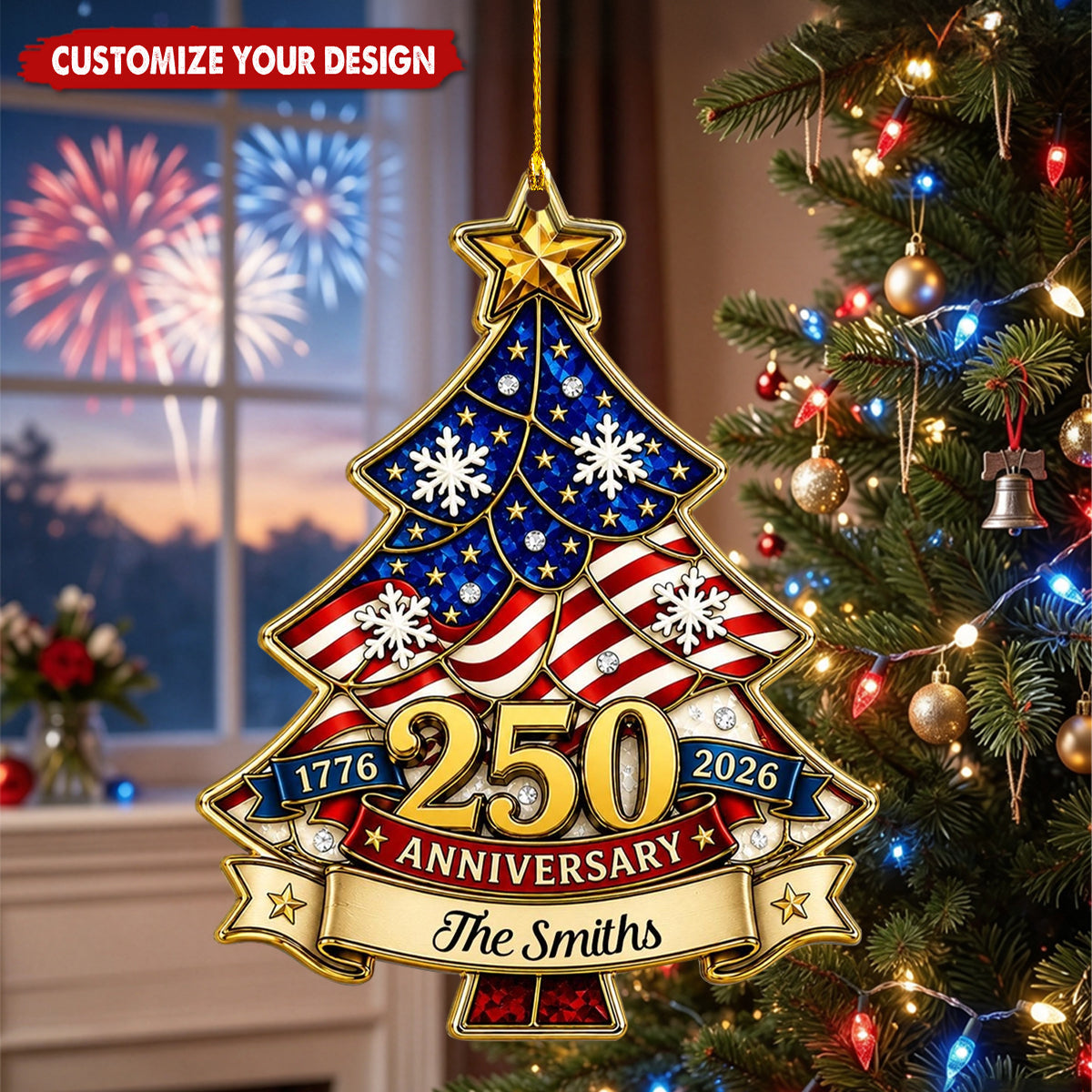 Custom Family Patriotic Christmas Ornament US 250th Since 1776 Made in USA - Personalized Acrylic Ornament