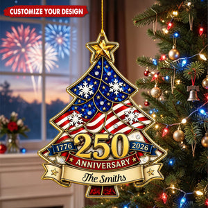 Custom Family Patriotic Christmas Ornament US 250th Since 1776 Made in USA - Personalized Acrylic Ornament