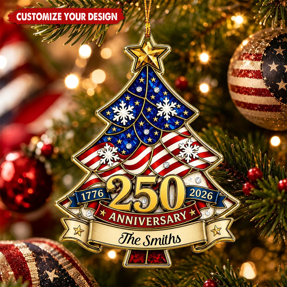 Custom Family Patriotic Christmas Ornament US 250th Since 1776 Made in USA - Personalized Acrylic Ornament