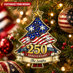 Custom Family Patriotic Christmas Ornament US 250th Since 1776 Made in USA - Personalized Acrylic Ornament