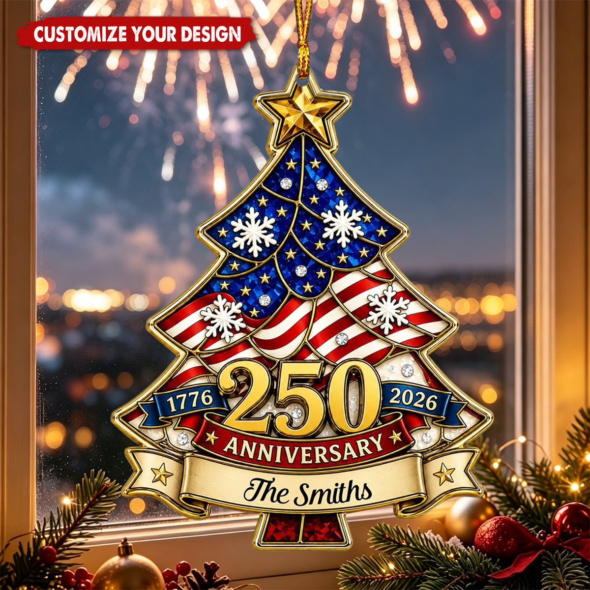 Custom Family Patriotic Christmas Ornament US 250th Since 1776 Made in USA - Personalized Acrylic Ornament