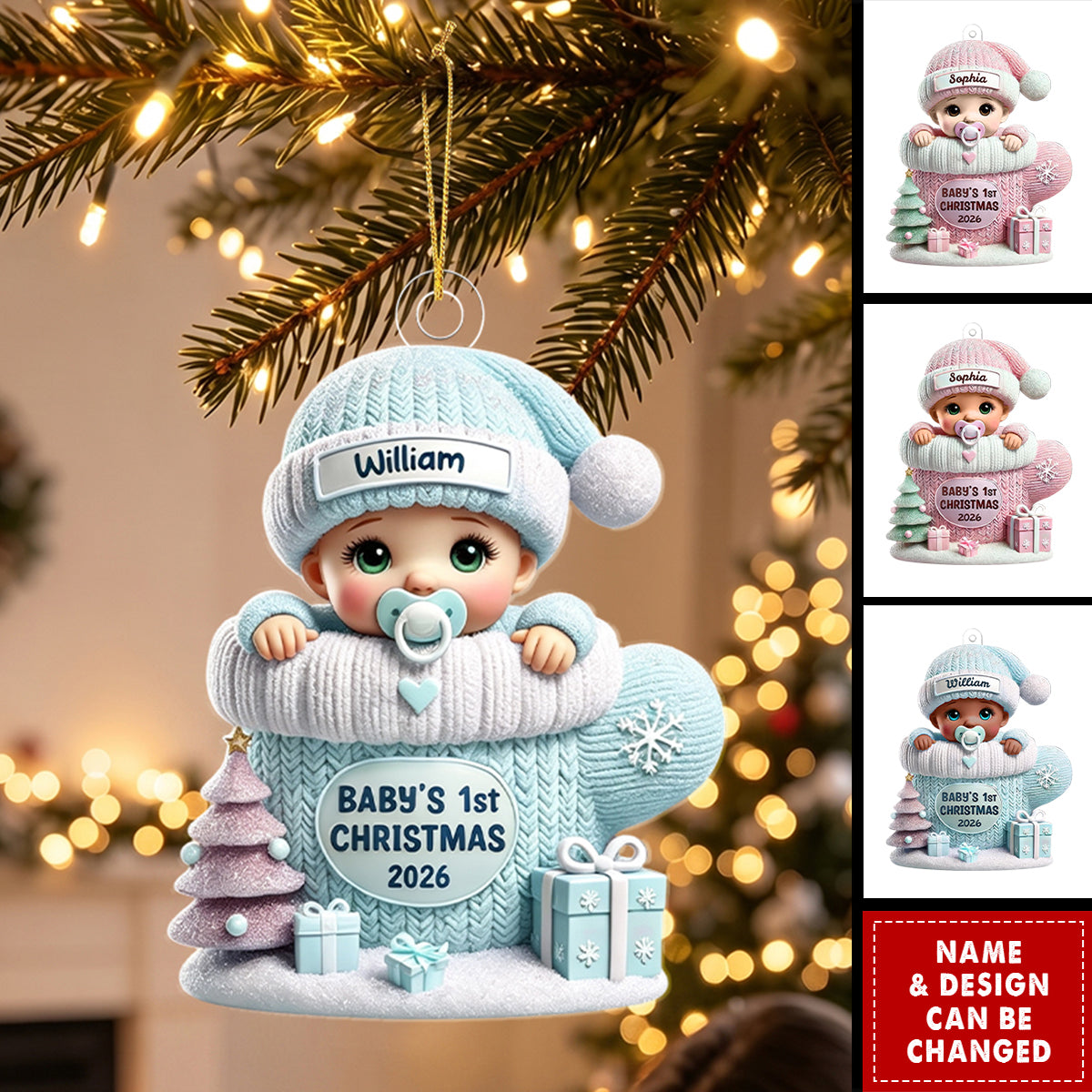 Newborn Baby Mittens First Christmas Gift Cute Toddler Xmas Keepsake - Personalized Acrylic Ornament