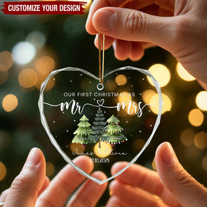 Our First Christmas As Mr & Mrs Glass Ornament, Custom Name, Newlywed Couple Family Gift