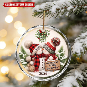 Kissing Snowman Couple Christmas - Personalized Glass Ornament
