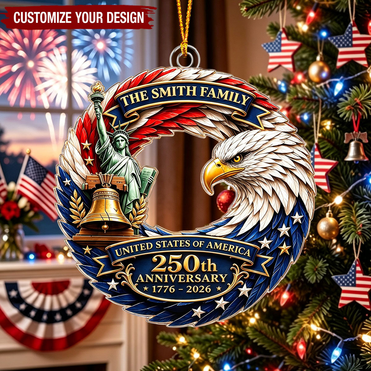 Patriotic Bald Eagle America 250th Anniversary Ornament - Personalized Acrylic Ornament