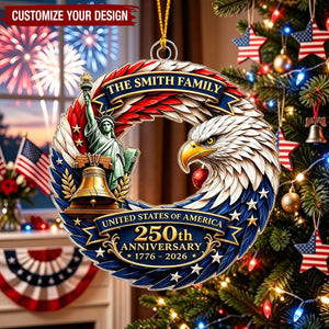 Patriotic Bald Eagle America 250th Anniversary Ornament - Personalized Acrylic Ornament