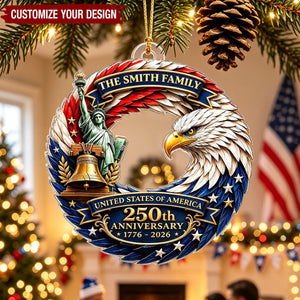 Patriotic Bald Eagle America 250th Anniversary Ornament - Personalized Acrylic Ornament
