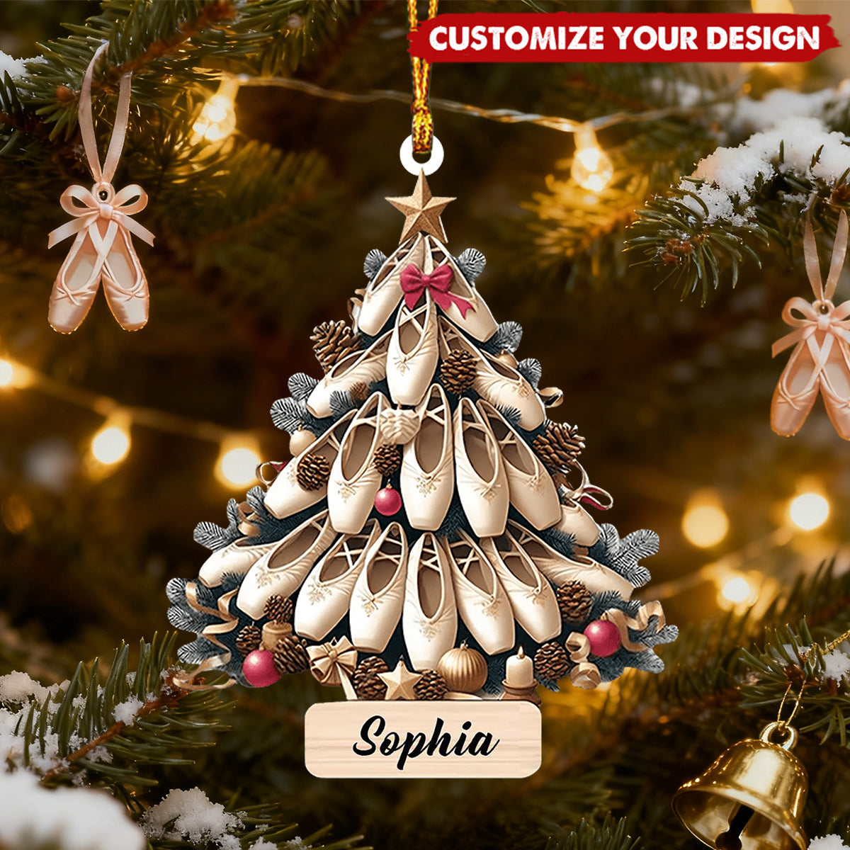 Personalized Acrylic Ballet Shoes Christmas Tree Ornaments, Custom Ballerina Dancer Gift